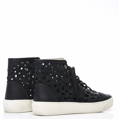 Chanel Patent Grained Goatskin Hollow Out Flower Sneakers 35 Black 5 of 8