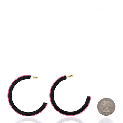 Chanel Resin Logo Hoop Earrings Pink Black 2 of 6
