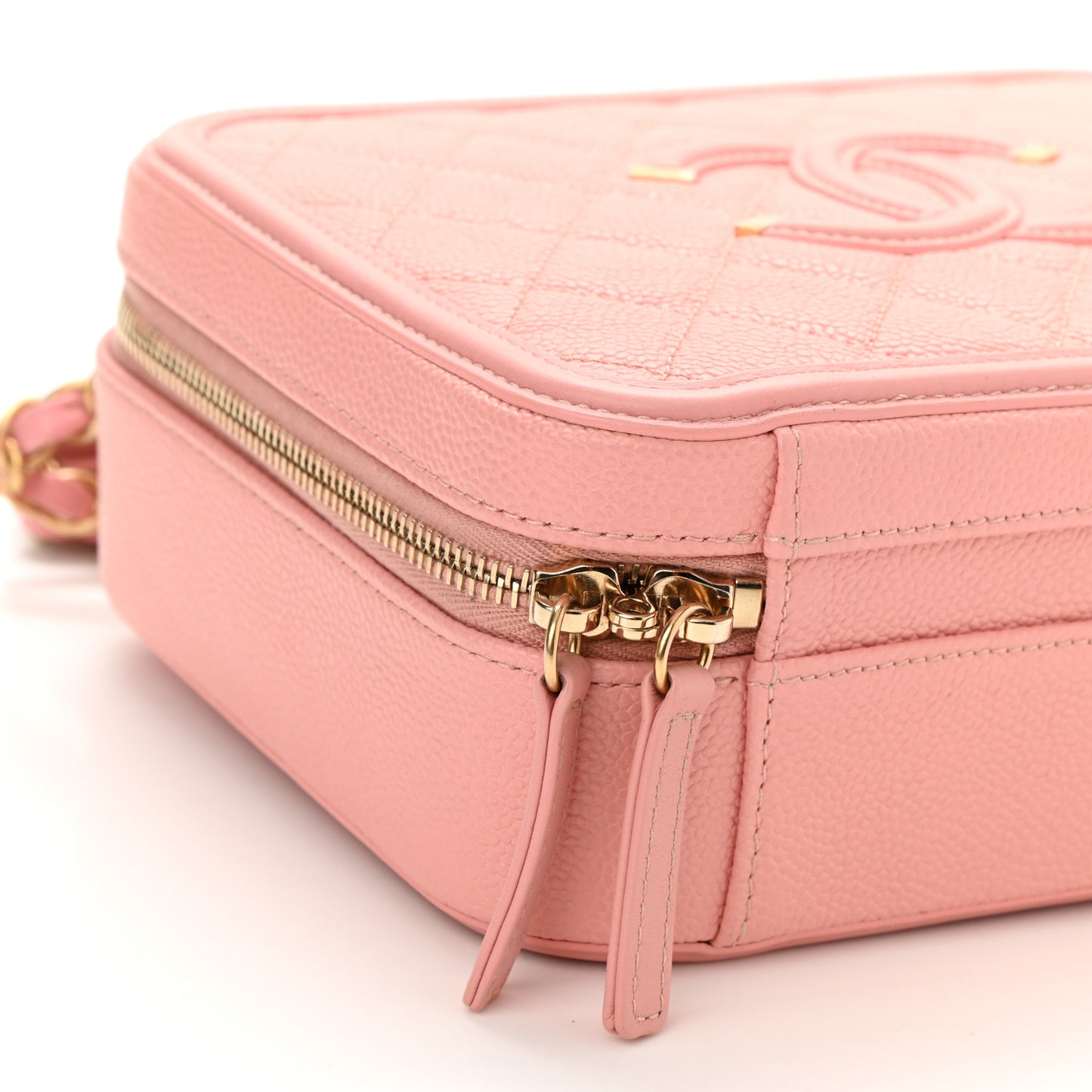 Caviar Quilted Medium CC Filigree Vanity Case Rose Pink