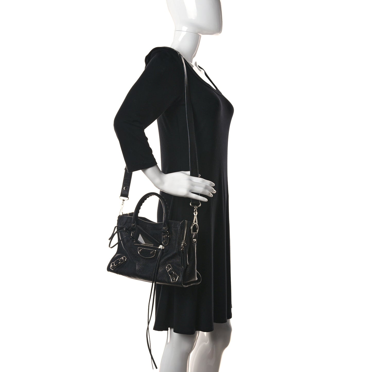 Chevre Silver Metallic Edge Hardware S City Black