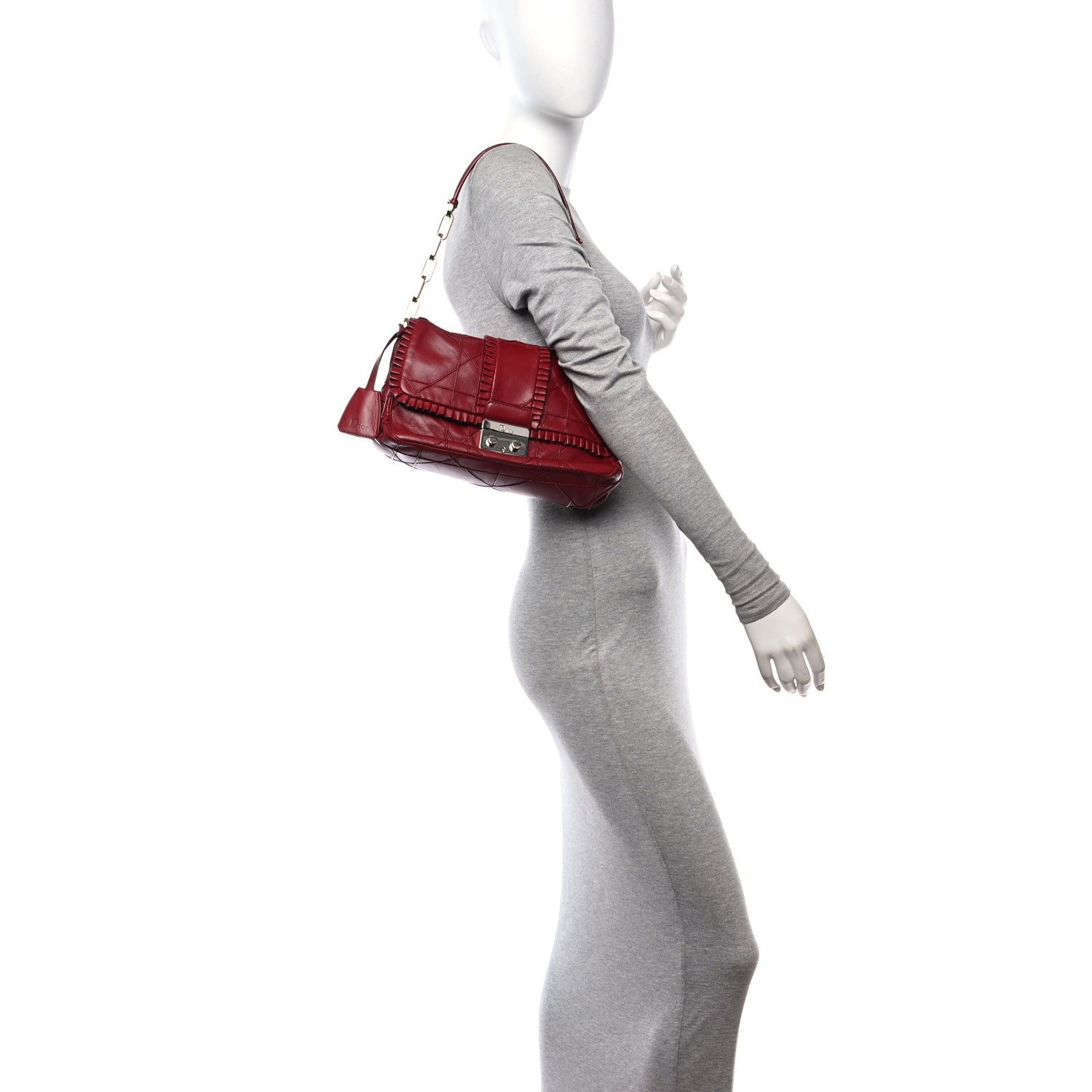 Christian Dior Lambskin Cannage Ruffle New Lock Flap Red 2 of 10