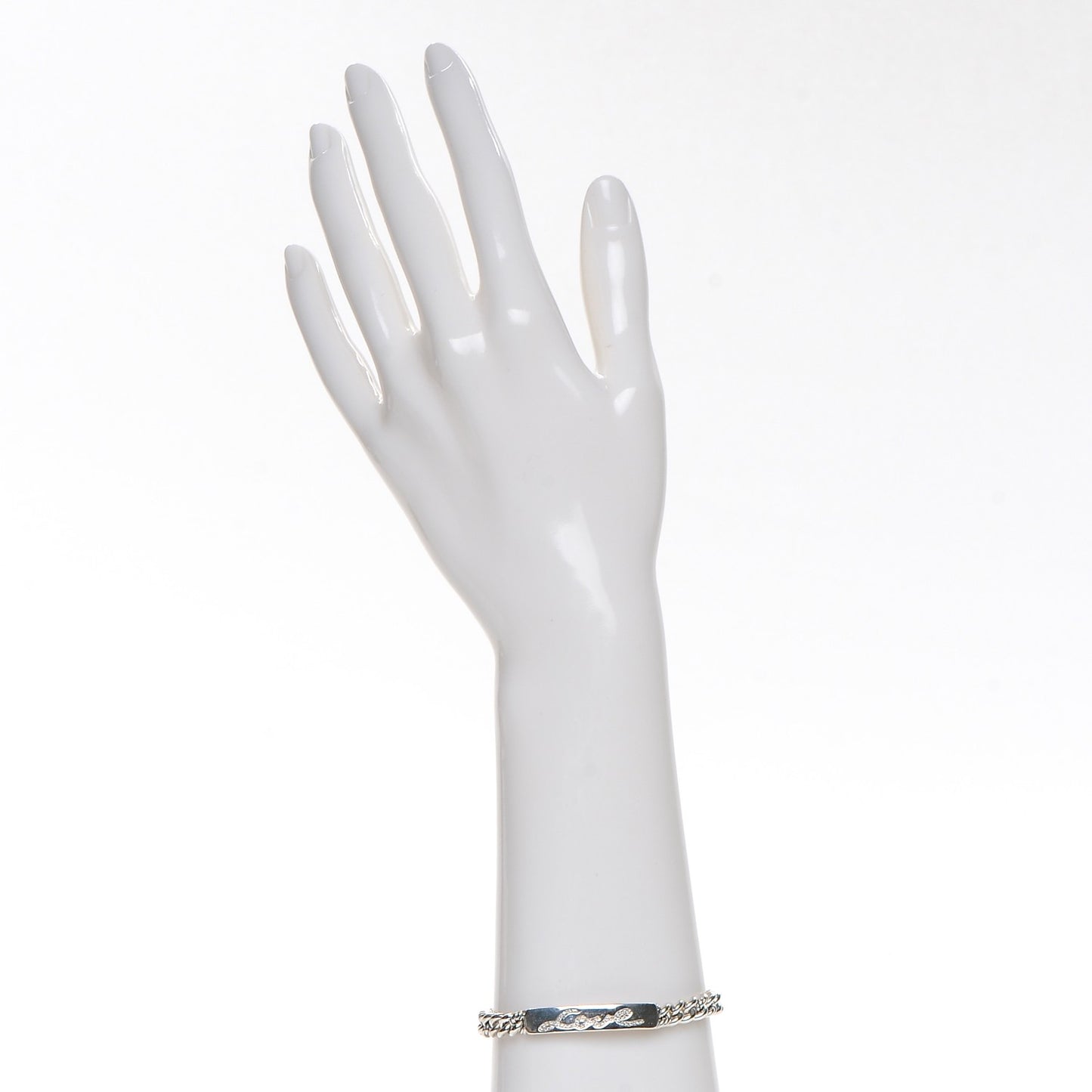 Sterling Silver Diamond 7mm Petite Pave Curb Link Love ID Bracelet