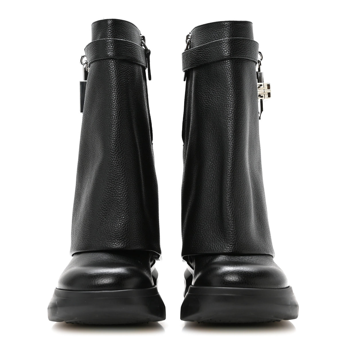 Givenchy Grained Calfskin Shark Lock Biker Ankle Boots 36 Black 3 of 8