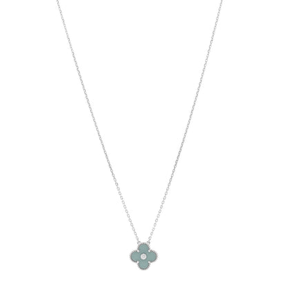 Van Cleef & Arpels 18K White Gold Diamond Celadon Green Sevres Porcelain Vintage Alhambra Pendant Necklace 1 of 6