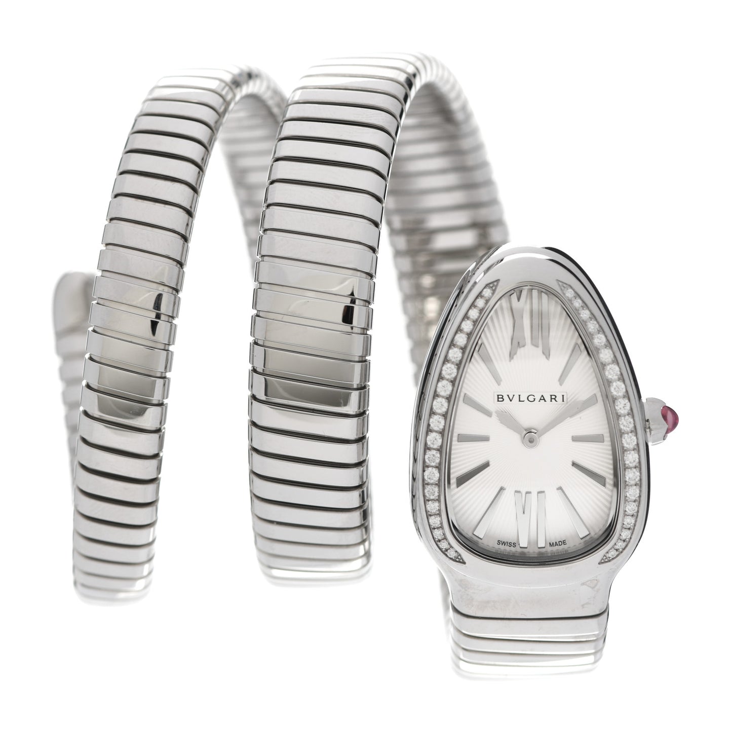Stainless Steel Diamond Bezel 35mm Serpenti Tubogas Double Spiral Quartz Watch