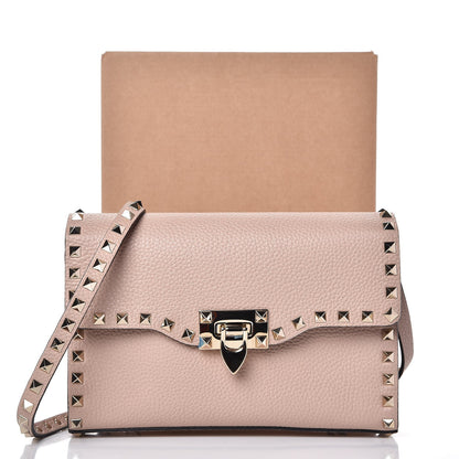 Valentino Garavani Pebbled Calfskin Medium Rockstud Flip Lock Crossbody Bag Poudre 8 of 8