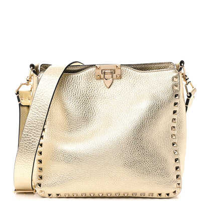 Valentino Garavani Metallic Pebbled Calfskin Small Rockstud Flip-Lock Messenger Bag Platino 1 of 9