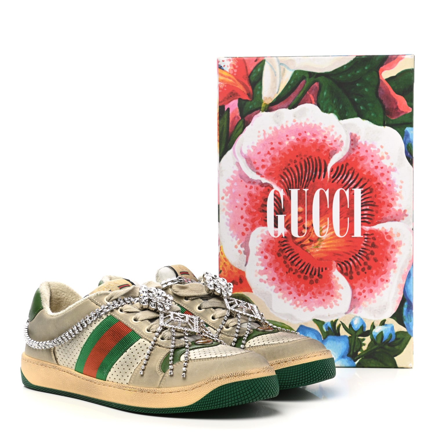 Gucci Nubuck Calfskin Web Removable Crystals Mens Screener Sneakers 39 Dusty Milk New Mystic White 12 of 12