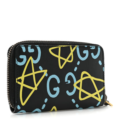 Gucci Calfskin GucciGhost Zip Around Card Case Black New Acquamarine 2 of 12