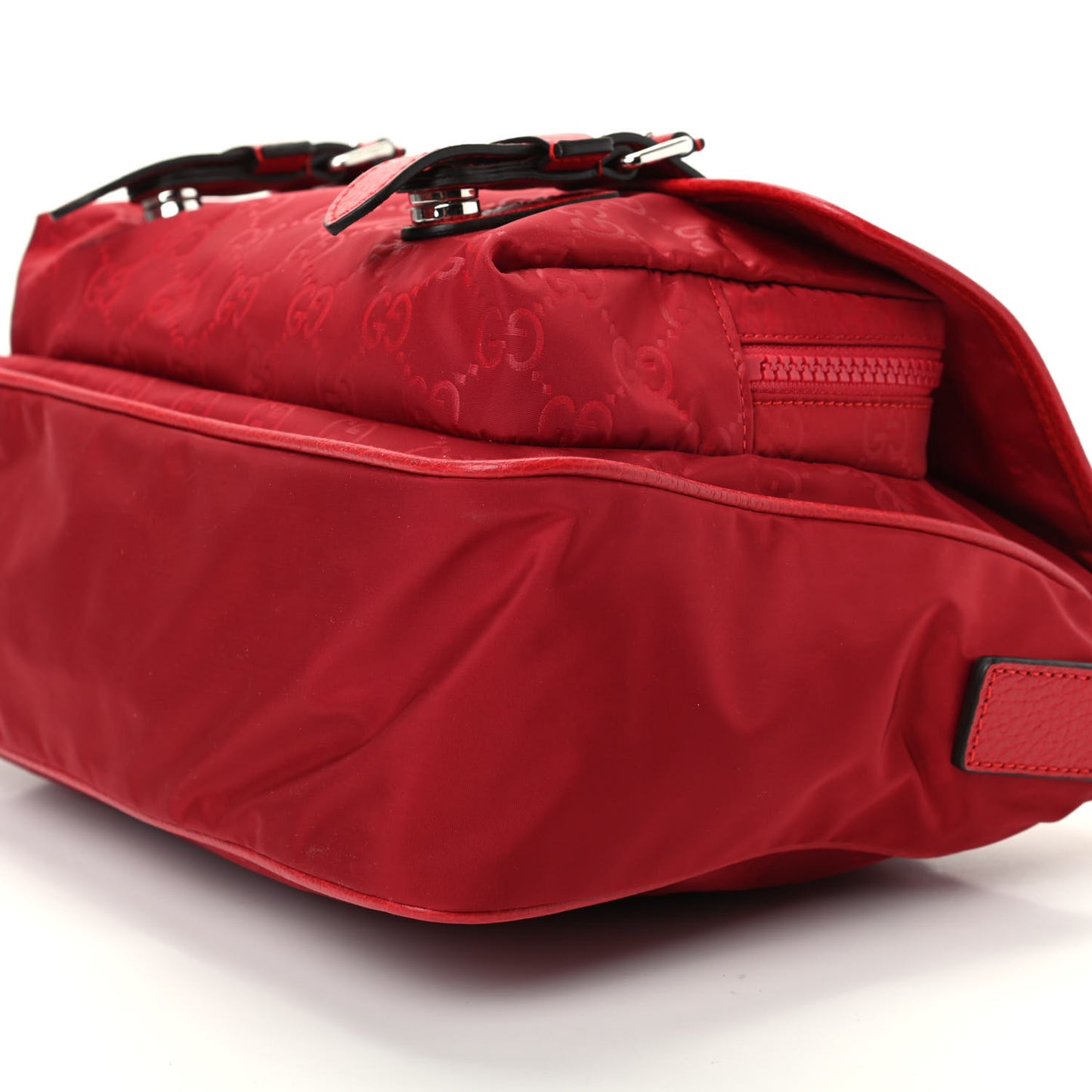 Nylon Monogram Double Buckle Flap Messenger Bag Vibrant Red