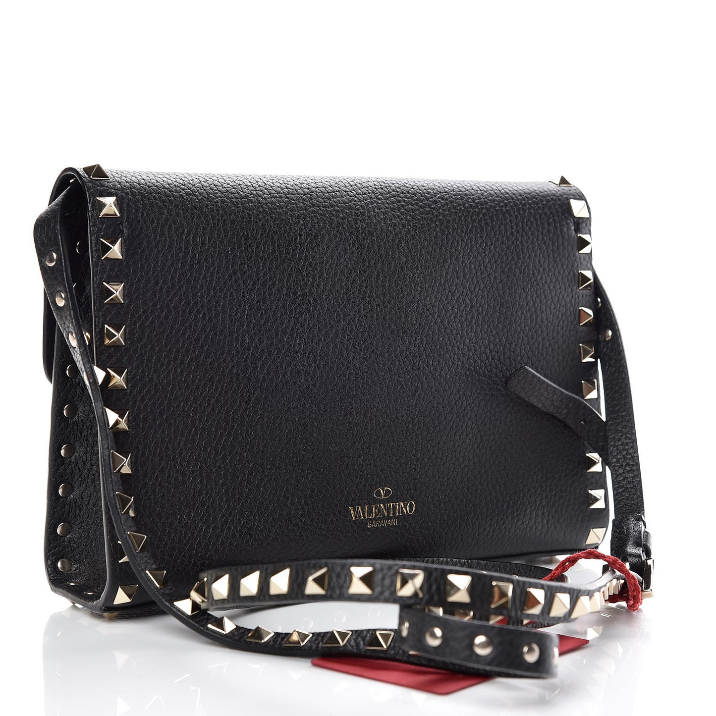 Pebbled Calfskin Medium Rockstud Flip Lock Crossbody Bag Black