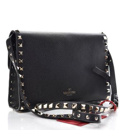 Valentino Garavani Pebbled Calfskin Medium Rockstud Flip Lock Crossbody Bag Black 3 of 9