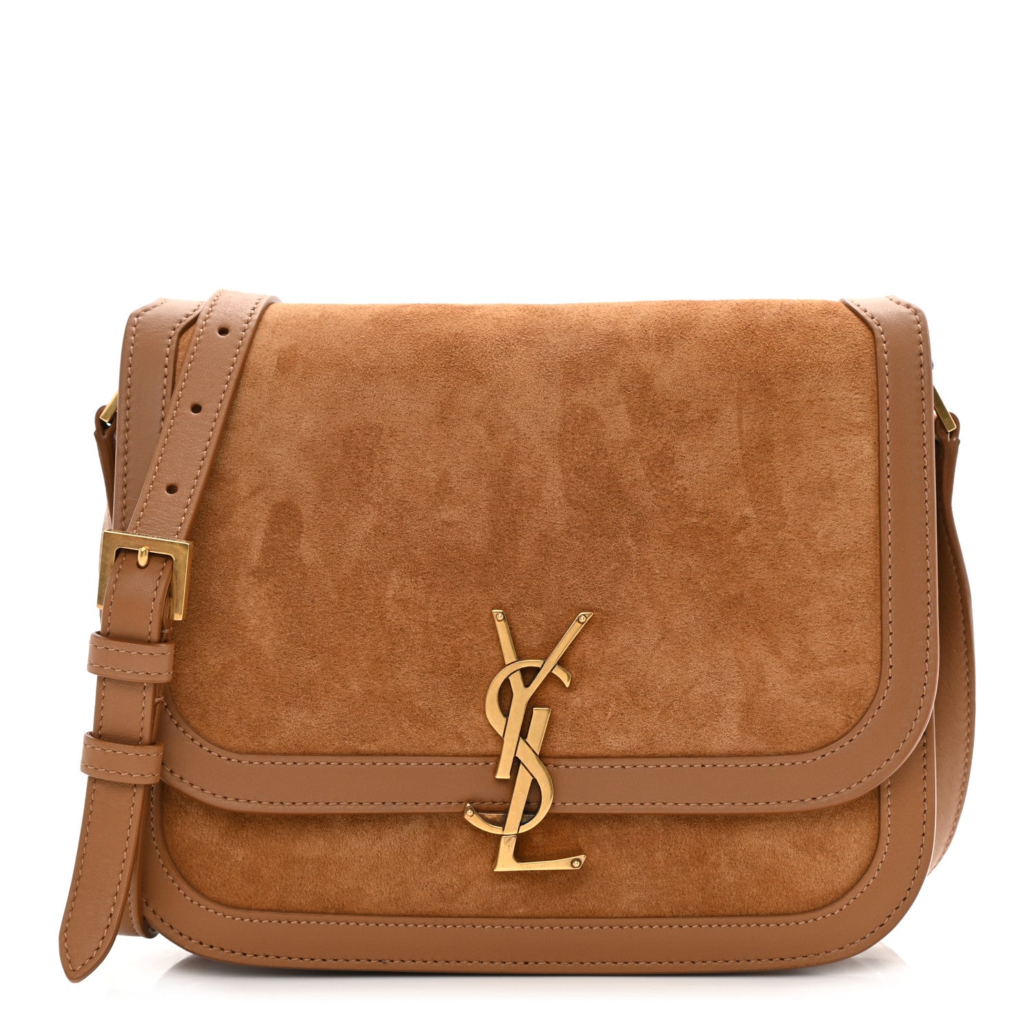 Saint Laurent Suede Smooth Calfskin Monogram Medium Solferino Soft Satchel Cinnamon 1 of 9