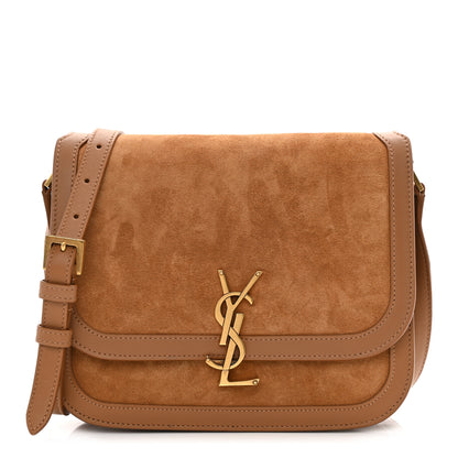 Saint Laurent Suede Smooth Calfskin Monogram Medium Solferino Soft Satchel Cinnamon 1 of 9