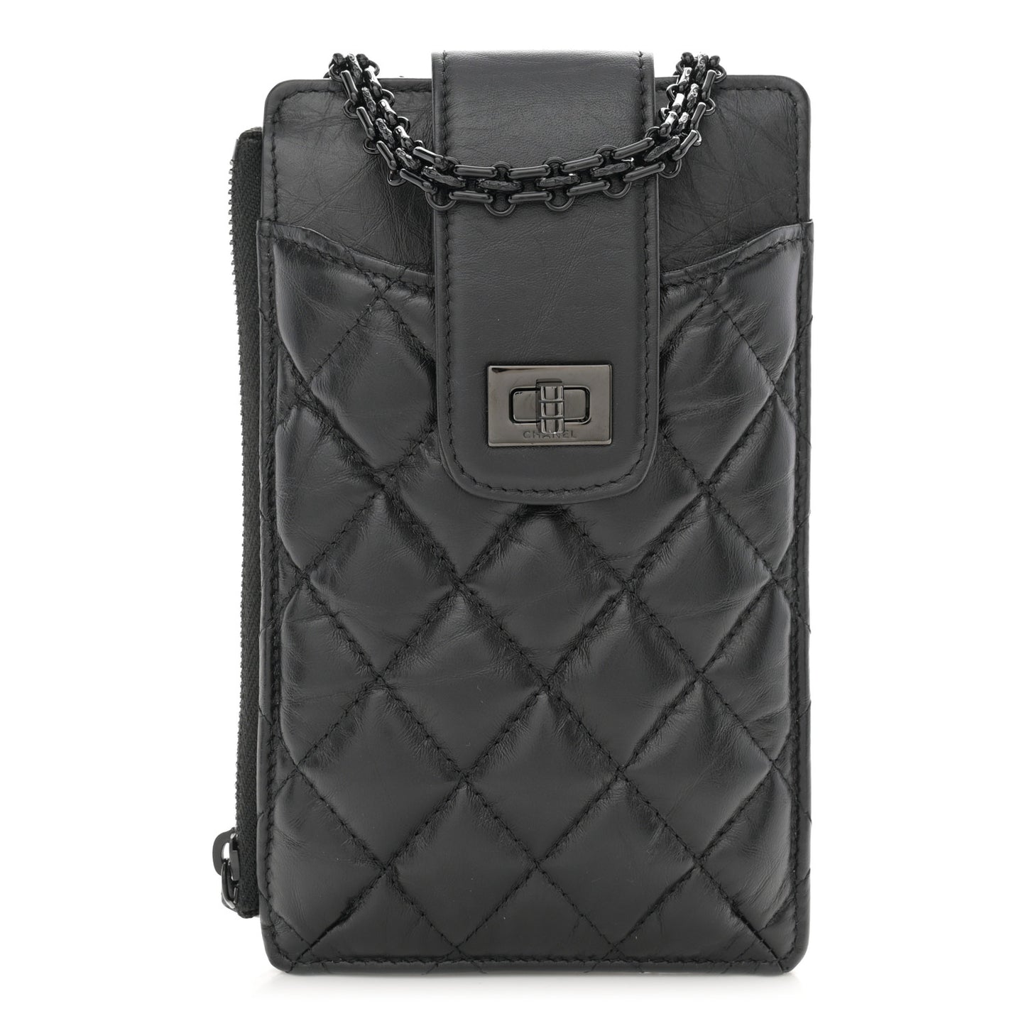 Aged Calfskin Quilted Reissue Phone Holder With Chain Bag So Black