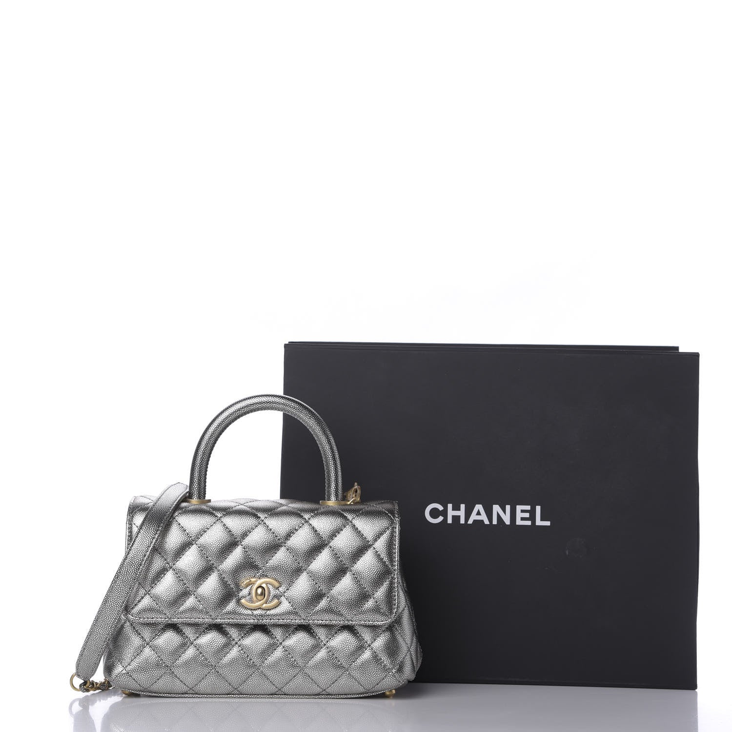 Chanel Metallic Caviar Quilted Mini Coco Handle Flap Silver 10 of 10