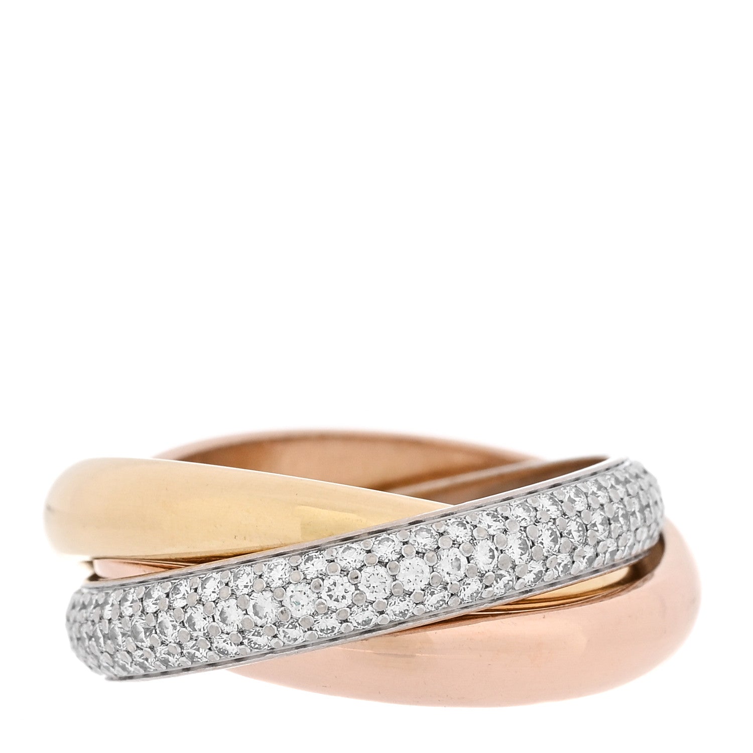Cartier 18K White Yellow Pink Gold Diamond 1.30ct Classic Trinity Paved Ring 55 7.25 1 of 6