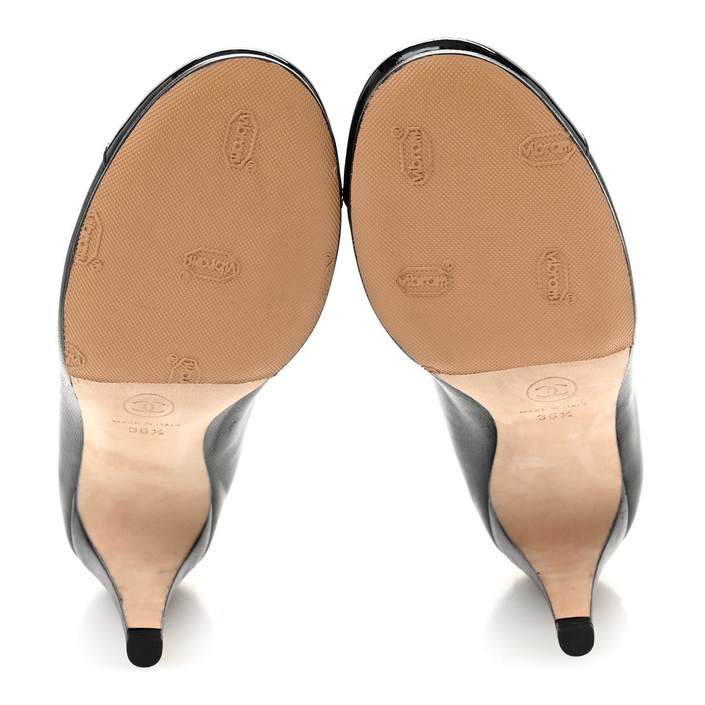 Lambskin Elastic Patent Cap Toe Pumps  36.5 Black