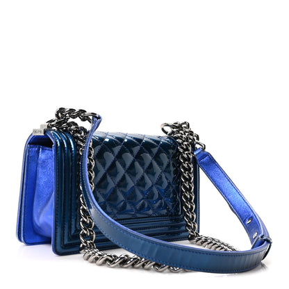 Chanel Metallic Patent Calfskin Quilted Small Boy Flap Blue 3 of 11