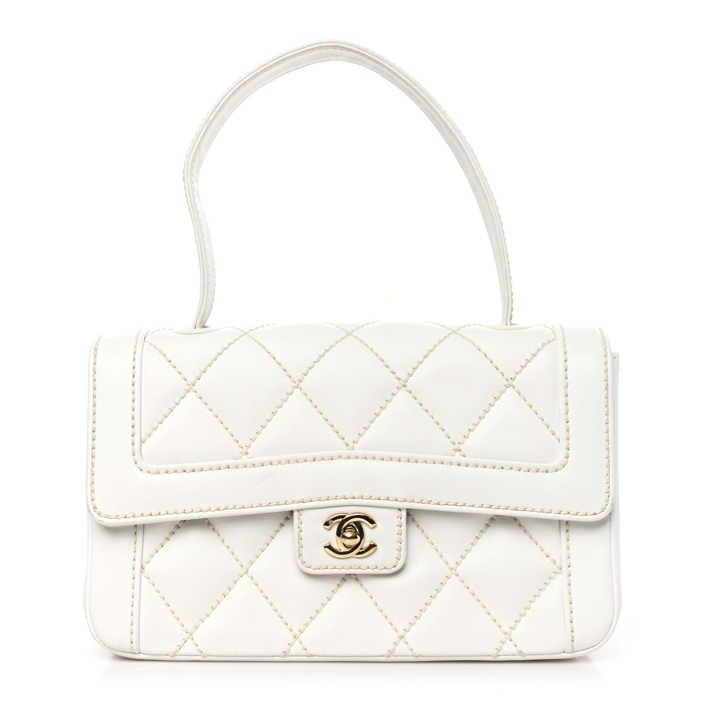 Calfskin Quilted Wild Stitch Flap White