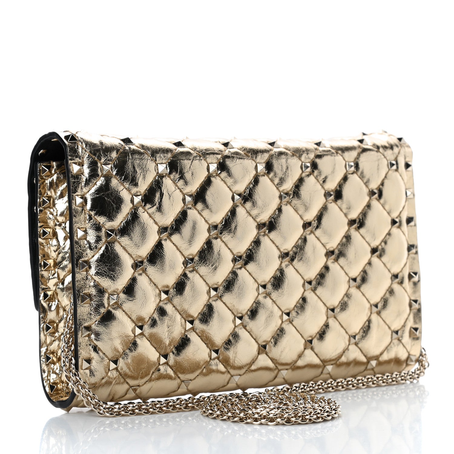 Valentino Garavani Metallic Wrinkled Lambskin Rockstud Spike Wallet on Chain Mekong 2 of 5