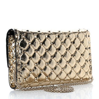 Valentino Garavani Metallic Wrinkled Lambskin Rockstud Spike Wallet on Chain Mekong 2 of 5