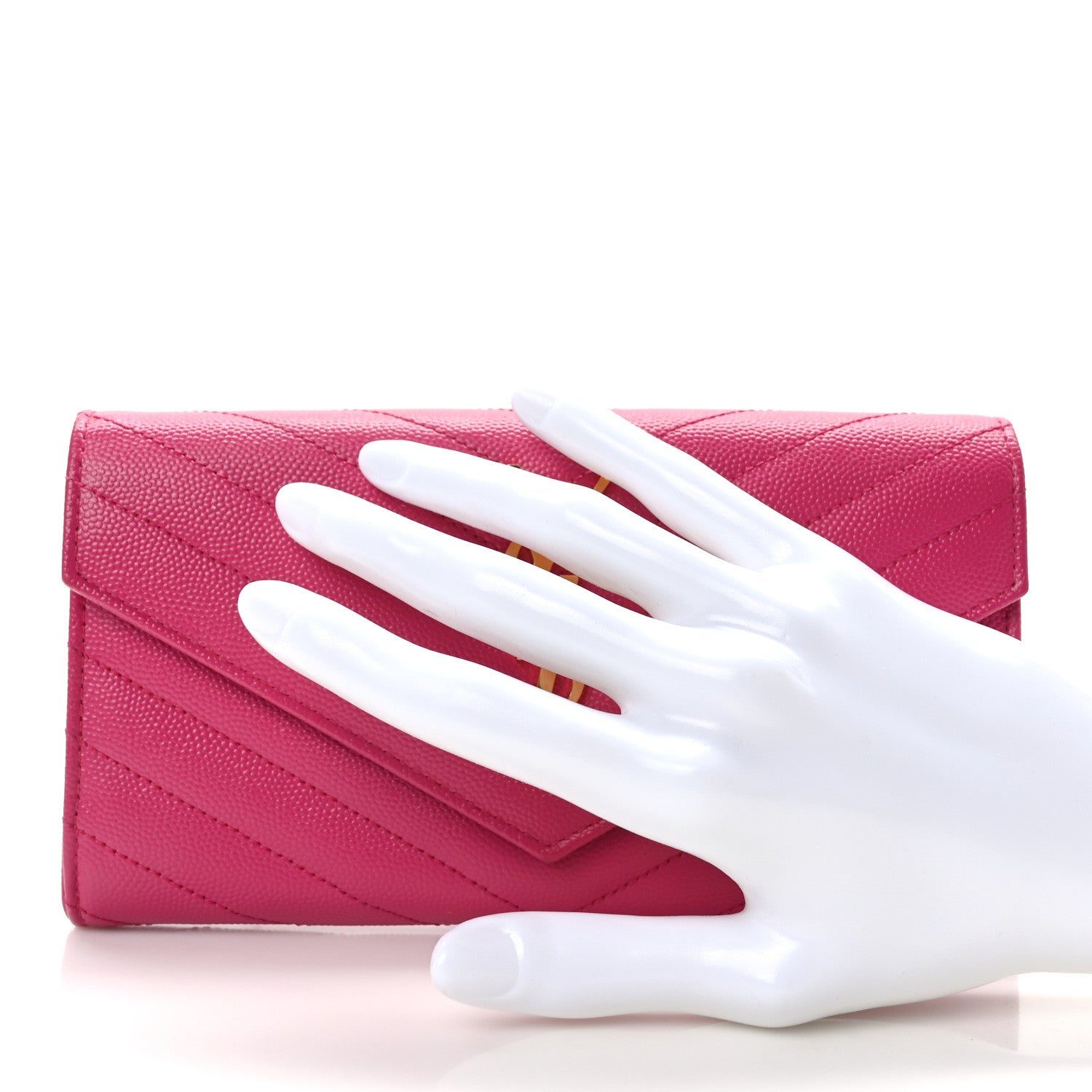 Saint Laurent Grain De Poudre Matelasse Chevron Monogram Flap Wallet Fuxia 2 of 8
