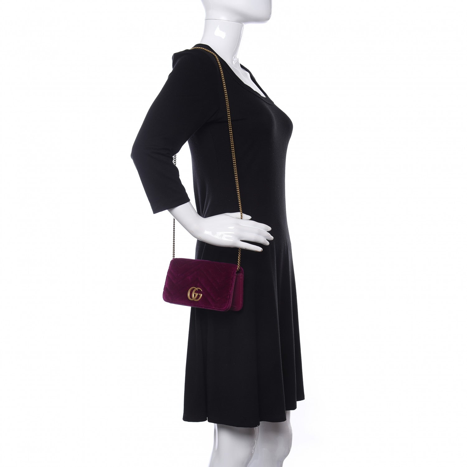 Gucci Velvet Matelasse GG Marmont Mini Bag Fuchsia Violet Cyclamen 2 of 9