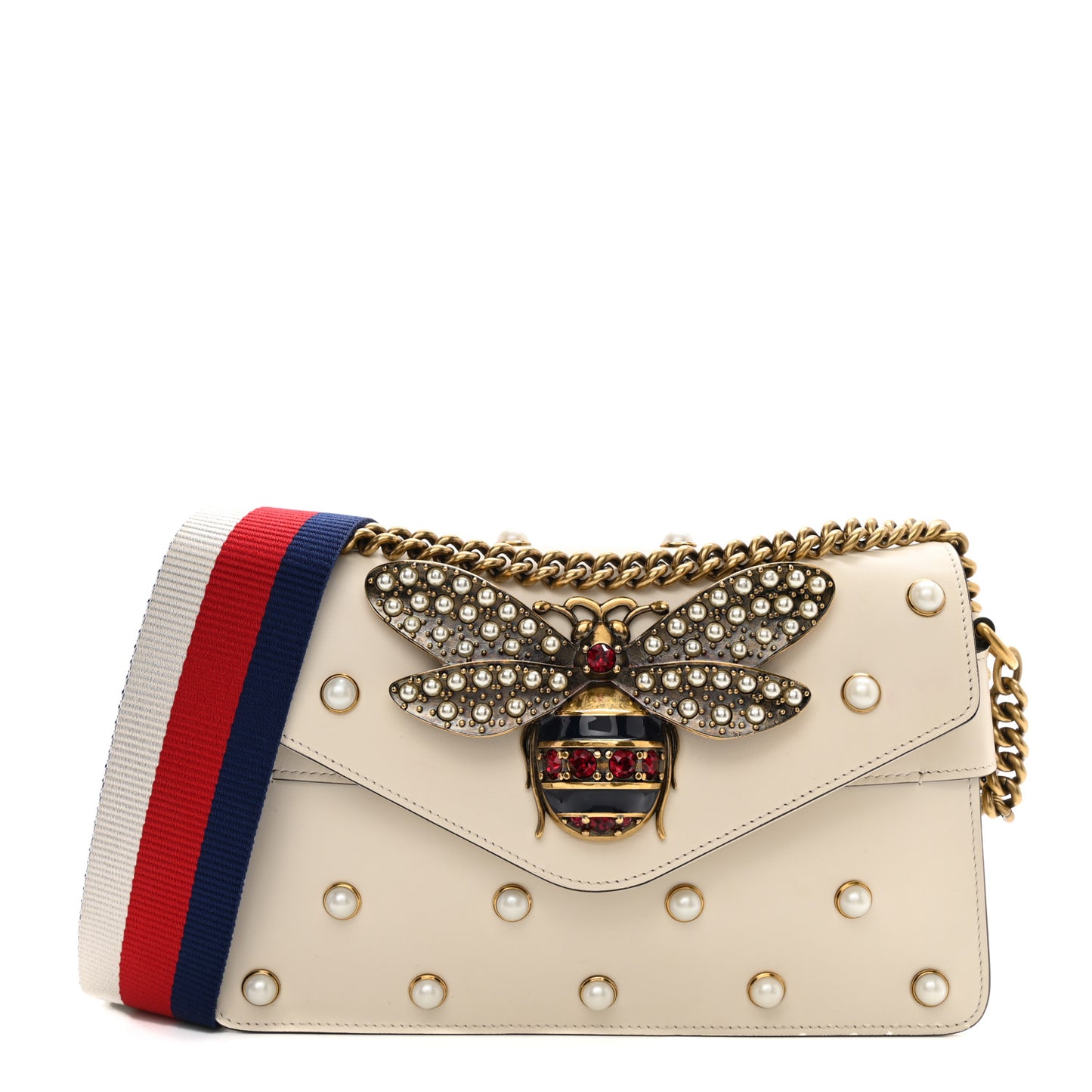 Nappa Pearl Studded Mini Queen Margaret Broadway Shoulder Bag Mystic White