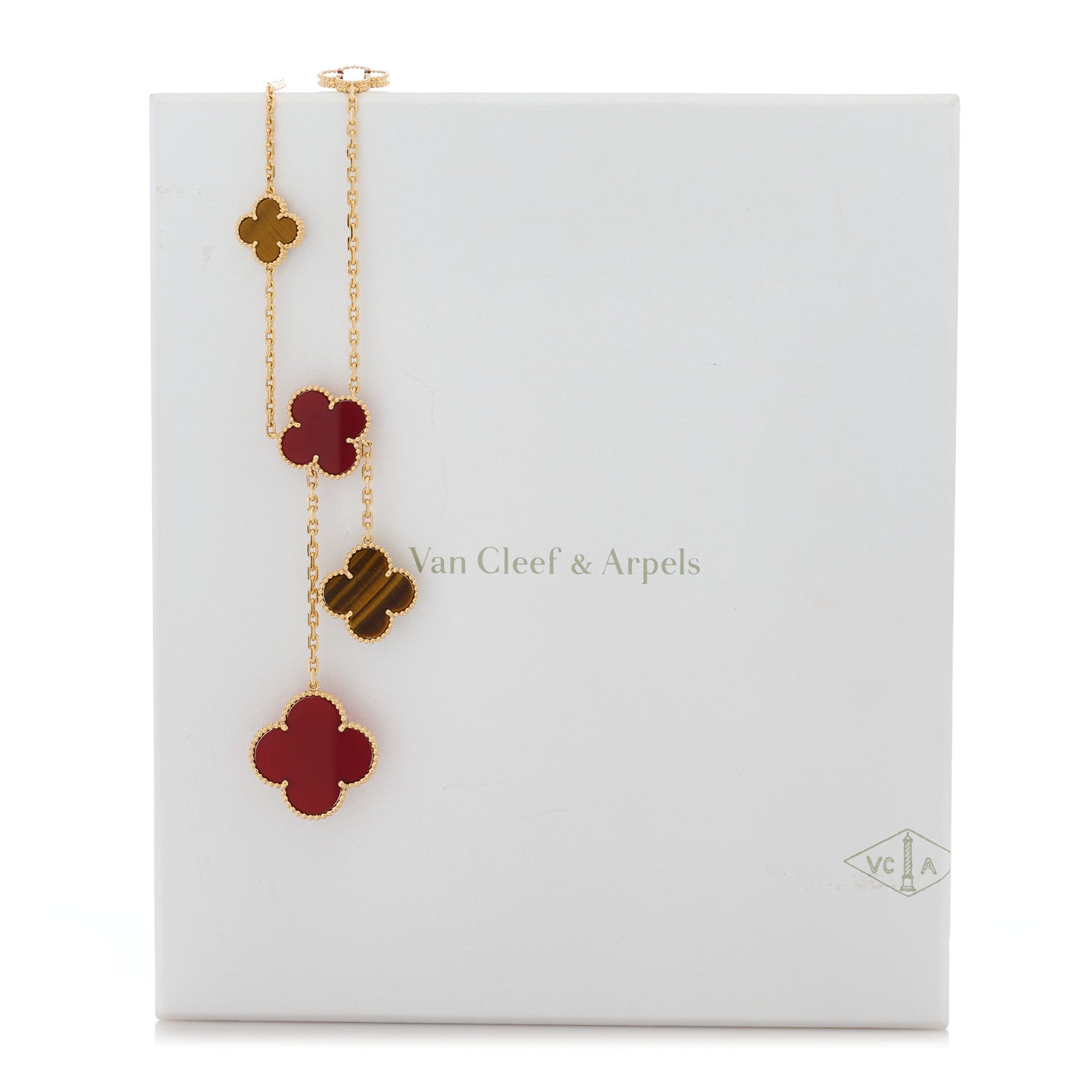 Van Cleef & Arpels 18K Yellow Gold Carnelian Tiger Eye 6 Motifs Magic Alhambra Necklace 4 of 4