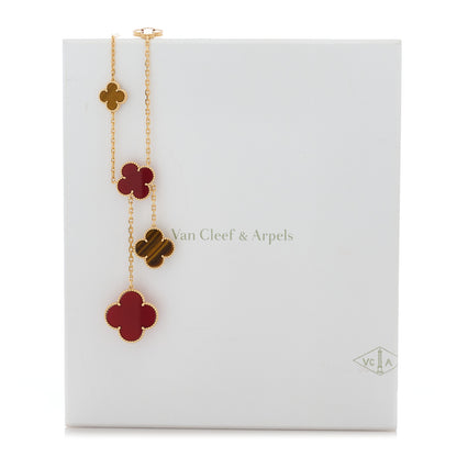 Van Cleef & Arpels 18K Yellow Gold Carnelian Tiger Eye 6 Motifs Magic Alhambra Necklace 4 of 4