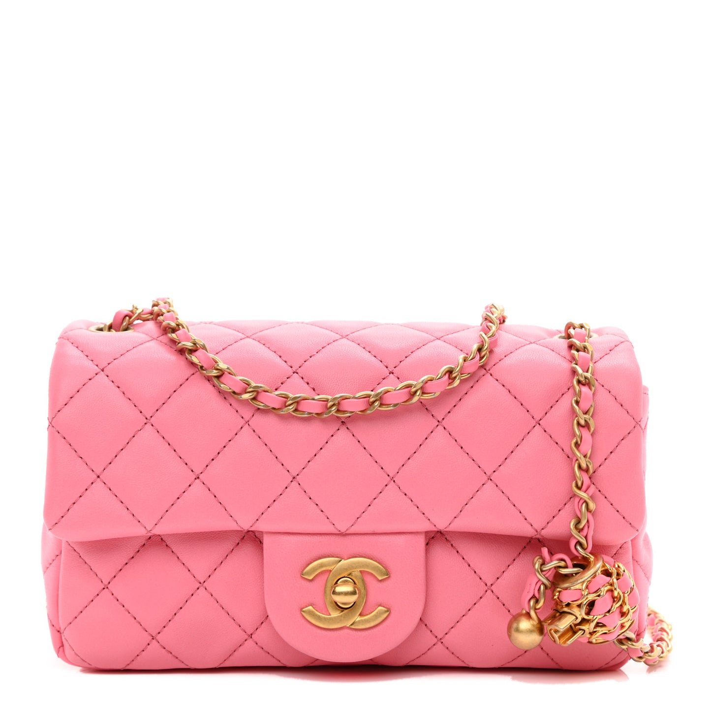 Lambskin Quilted Mini Rectangular Pearl Crush Flap Pink