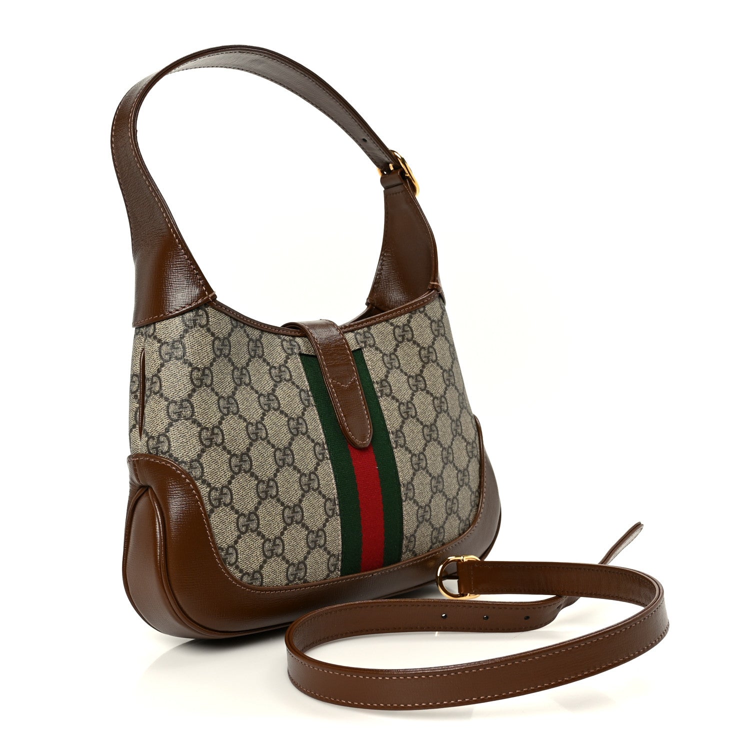 Gucci GG Supreme Monogram Azalea Calfskin Web Small Jackie 1961 Hobo Beige Ebony Brown Sugar 3 of 11