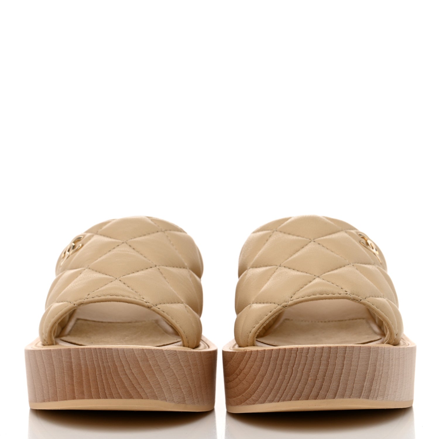 Chanel Lambskin Quilted CC Slip On Platform Sandals 38 Beige 2 of 9