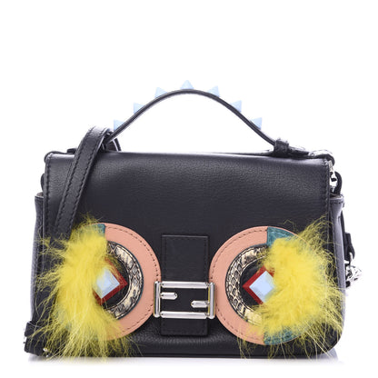 Fendi Vitello Dolce Elaphe Ayers Fox Hypnoteyes Studded Micro Double Baguette Black Giallo Multicolor 1 of 10