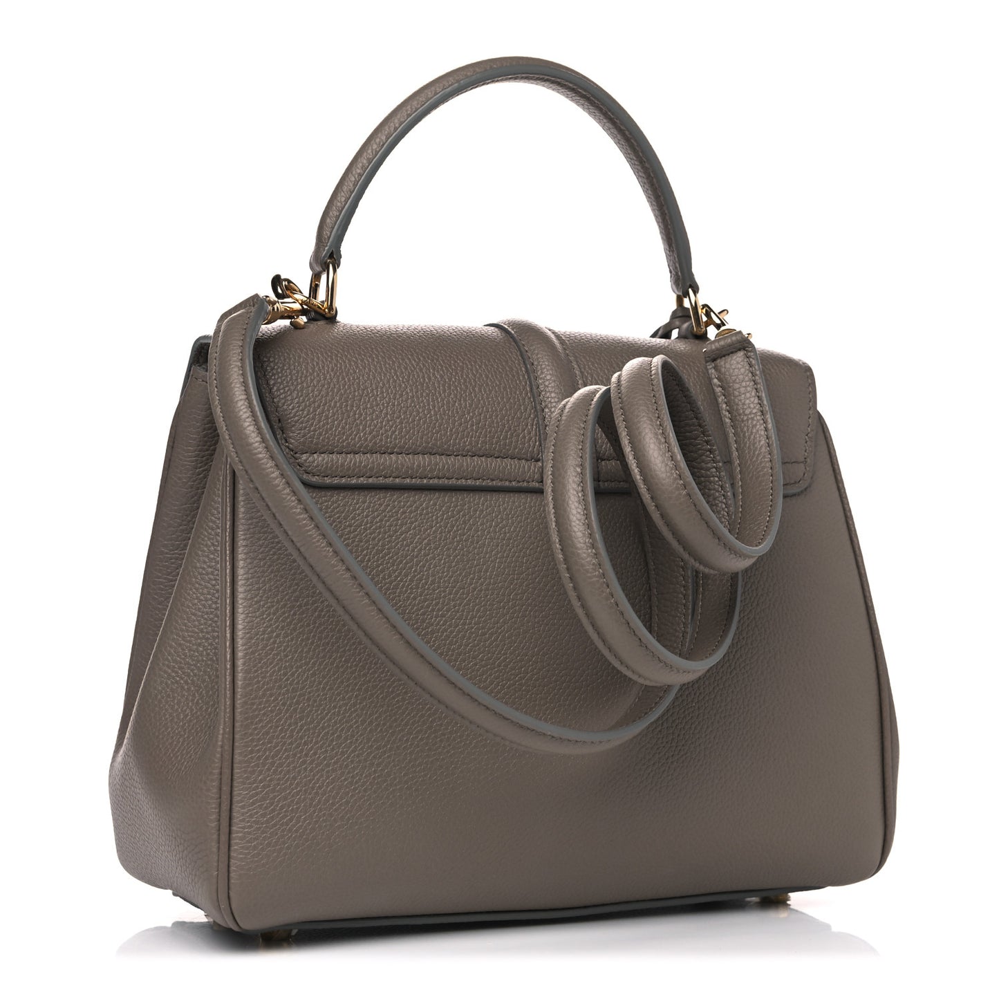Grained Calfskin Small 16 Top Handle Bag Pebble