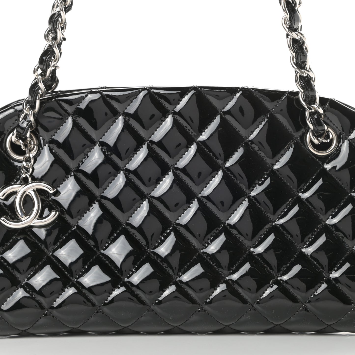 Patent Quilted Medium Just Mademoiselle Bowling Bag Black