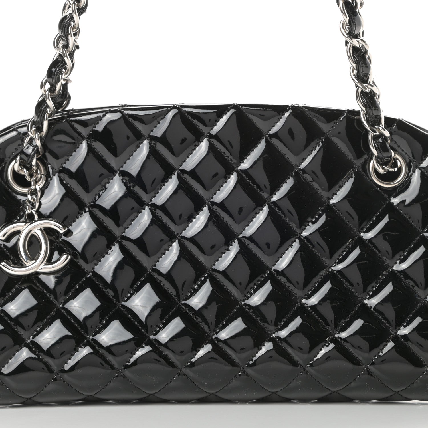 Chanel Patent Quilted Medium Just Mademoiselle Bowling Bag Black 8 of 10