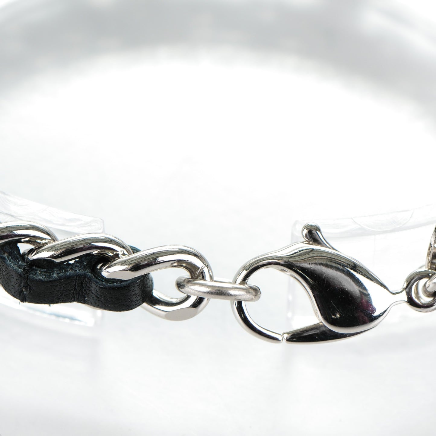 Lambskin Chain Logo Charms Bracelet Black Silver