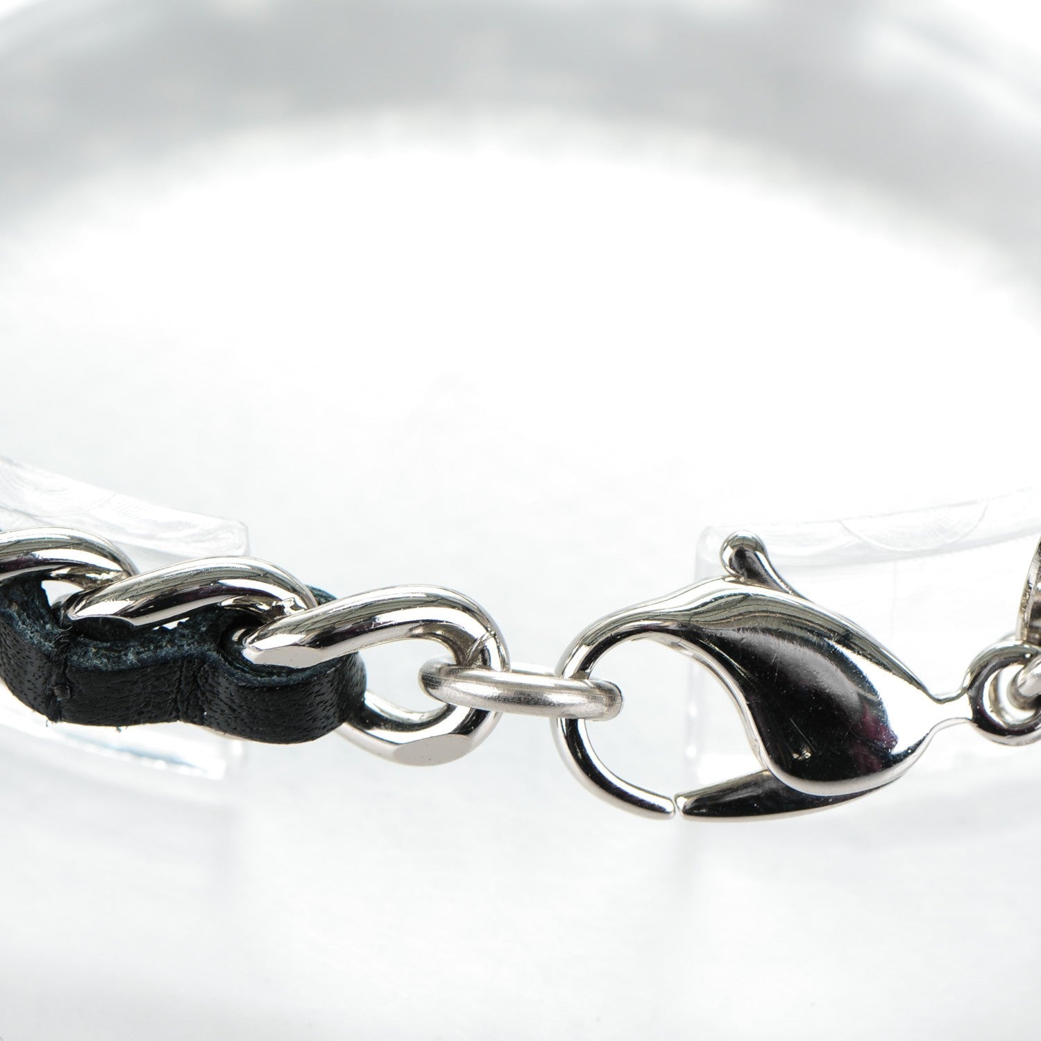 Chanel Lambskin Chain Logo Charms Bracelet Black Silver 4 of 5