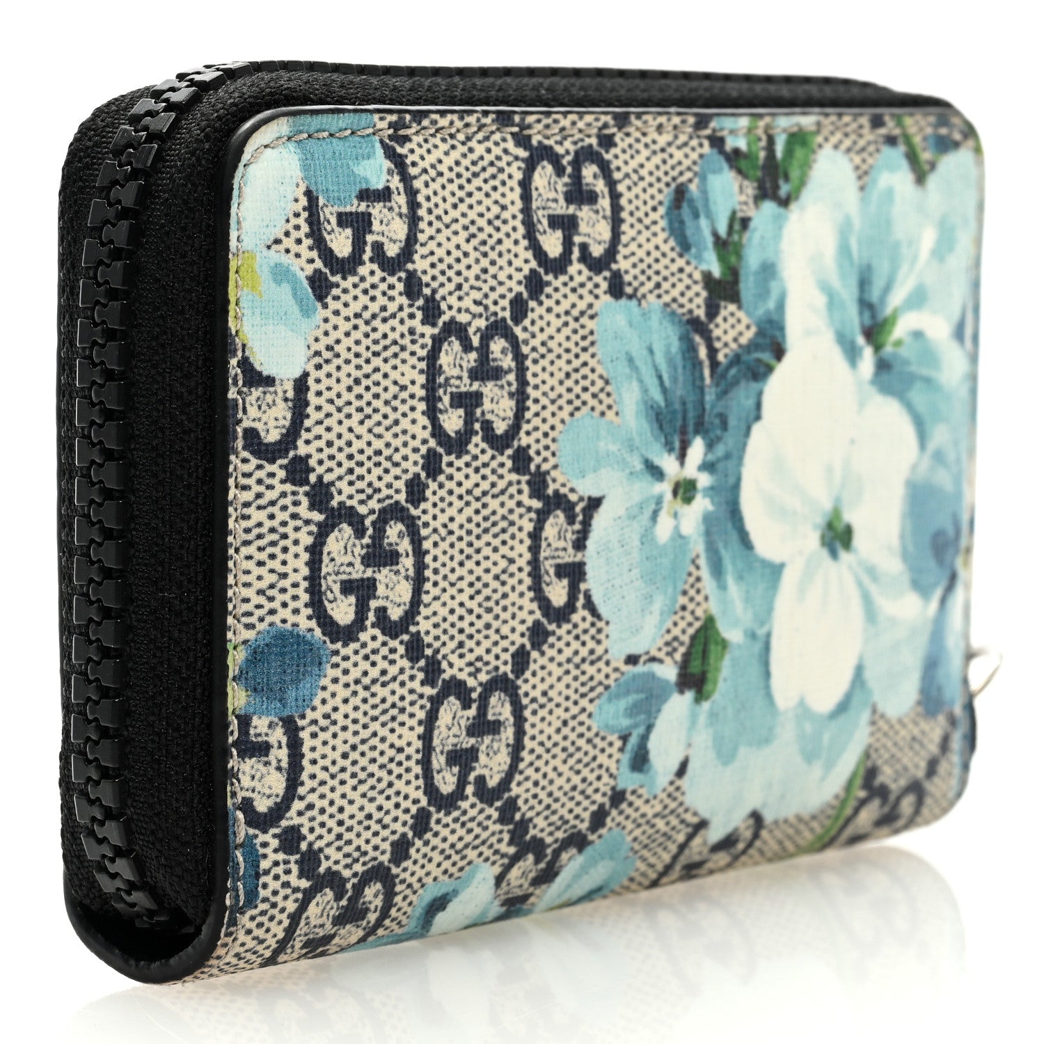 Gucci GG Supreme Monogram Blooms Zip Around Card Case Wallet Beige Blue Navy 3 of 6