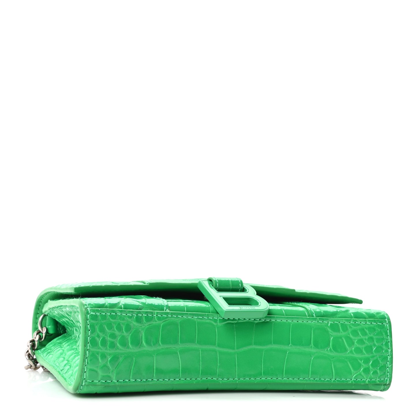 Shiny Calfskin Crocodile Embossed Hourglass Chain Bag Vivid Green