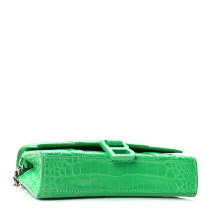 Balenciaga Shiny Calfskin Crocodile Embossed Hourglass Chain Bag Vivid Green 4 of 9
