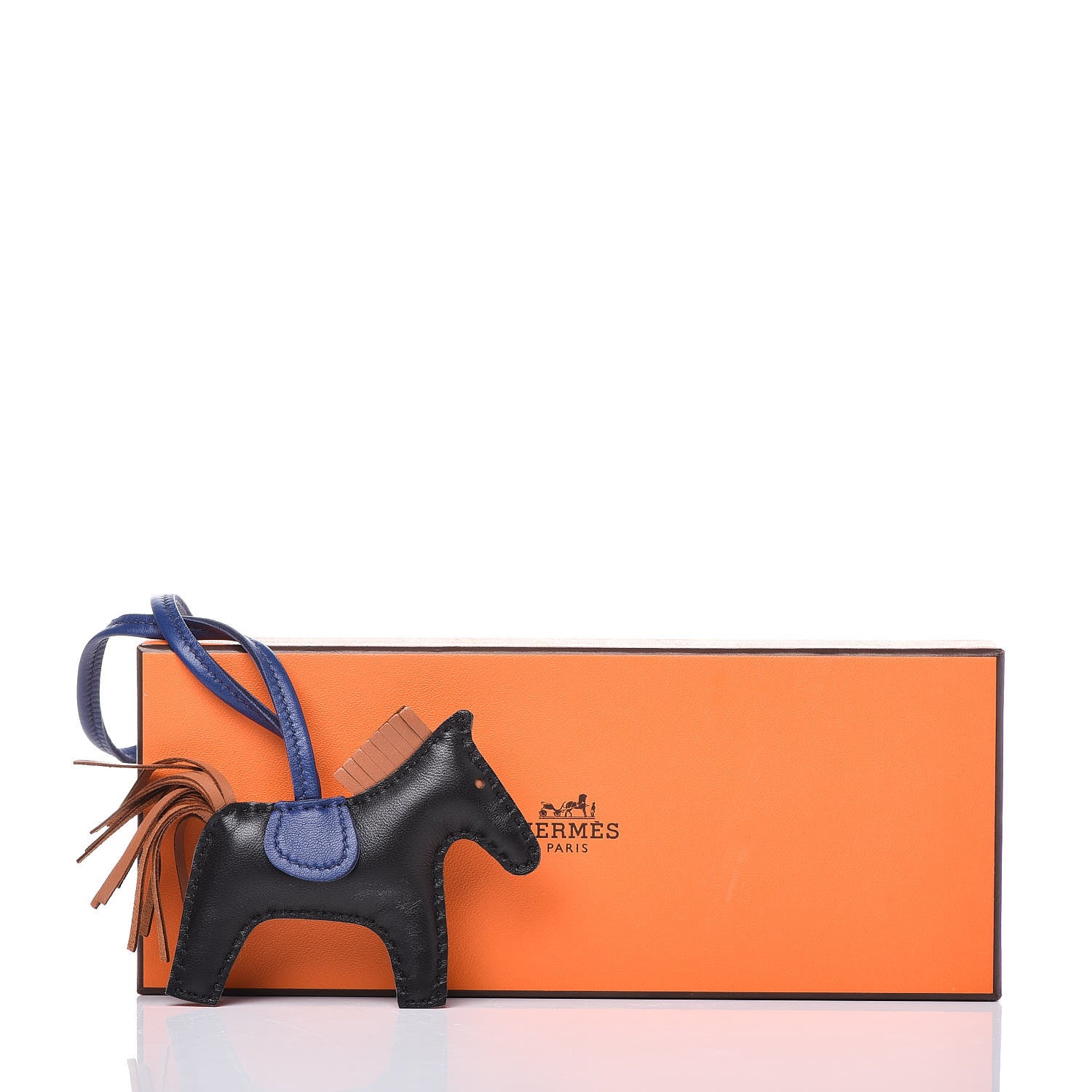 Hermes Milo Lambskin Grigri Rodeo Horse Bag Charm PM Black Bleu Saphir Gold 5 of 5