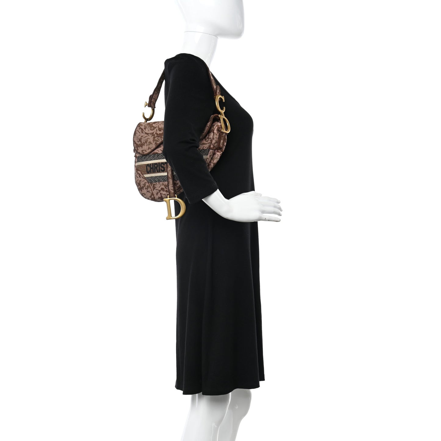 Canvas Embroidered Brocart Saddle Bag Metallic Pink