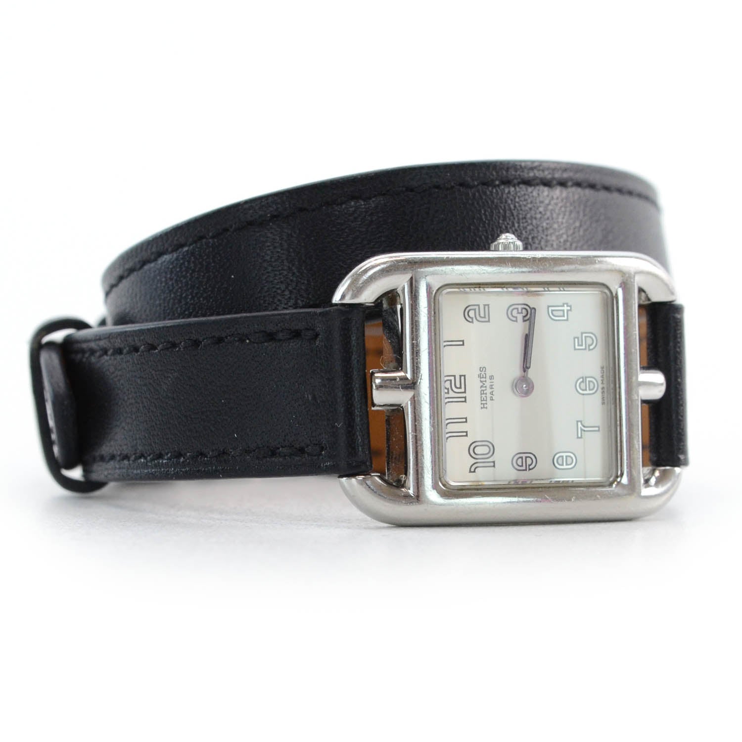 Hermes Stainless Steel Barenia 23mm Cape Cod Double Tour Quartz Watch Noir 3 of 8