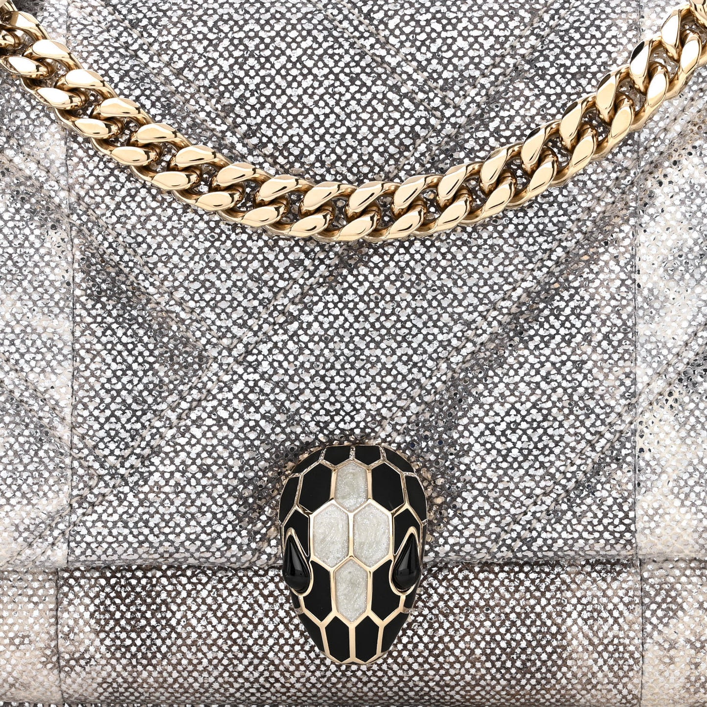 Shiny Karung Matelasse Mini Serpenti Cabochon Crossbody Silver
