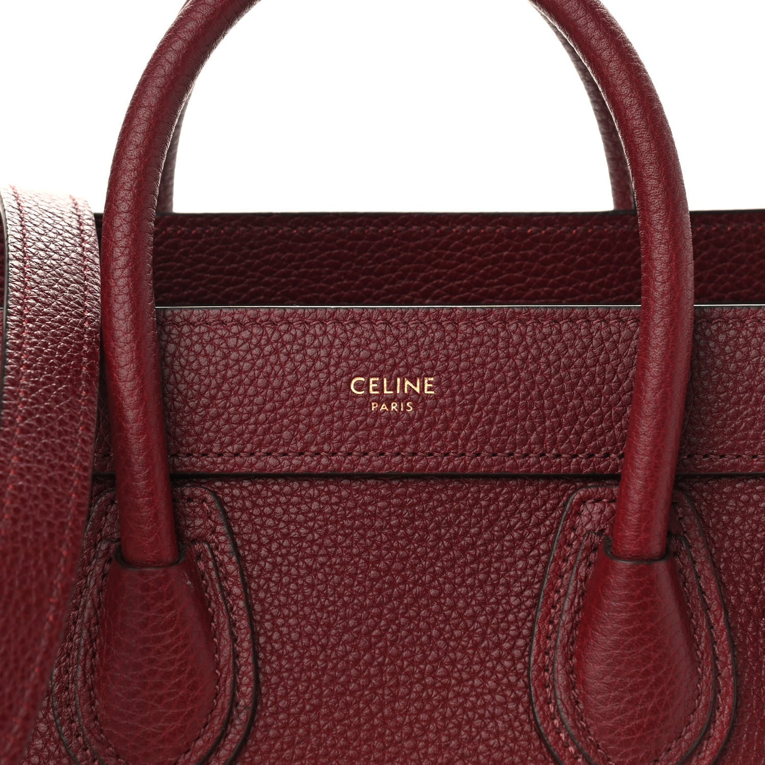Celine Drummed Calfskin Nano Luggage Burgundy 8 of 10