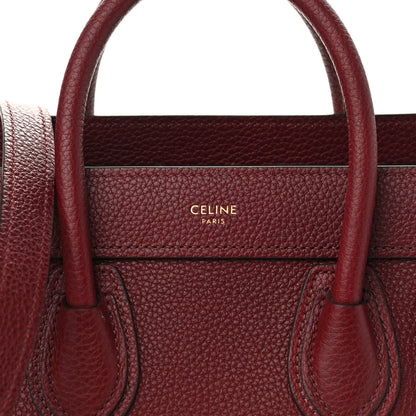 Celine Drummed Calfskin Nano Luggage Burgundy 8 of 10
