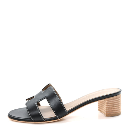 Hermes Calfskin Oasis Sandals 37.5 Black 1 of 10